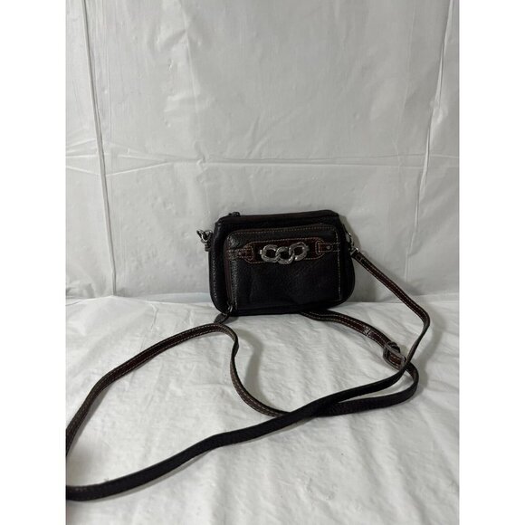 Brighton Crossbody Organizer Brown Pebbled Leather Decorative Chain Hardware - Picture 15 of 15
